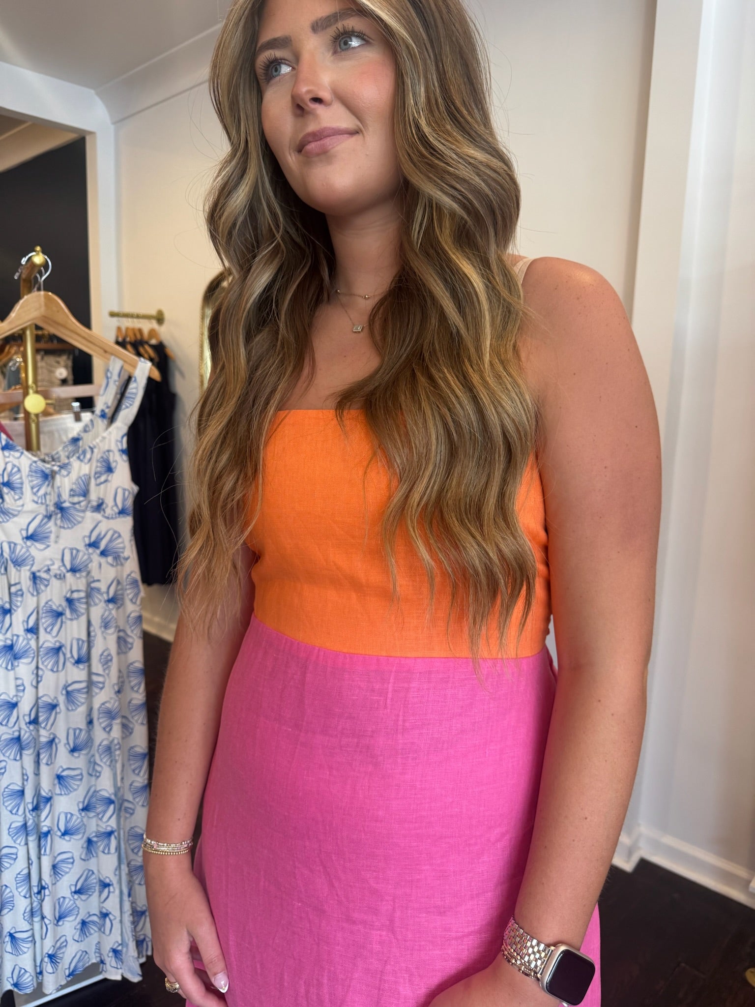 karlie colorblock linen bustier maxi dress
