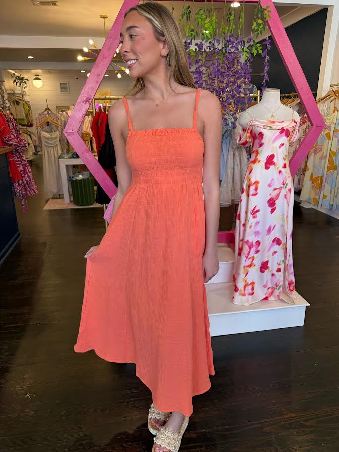 dex tie back maxi dress in orange sunset
