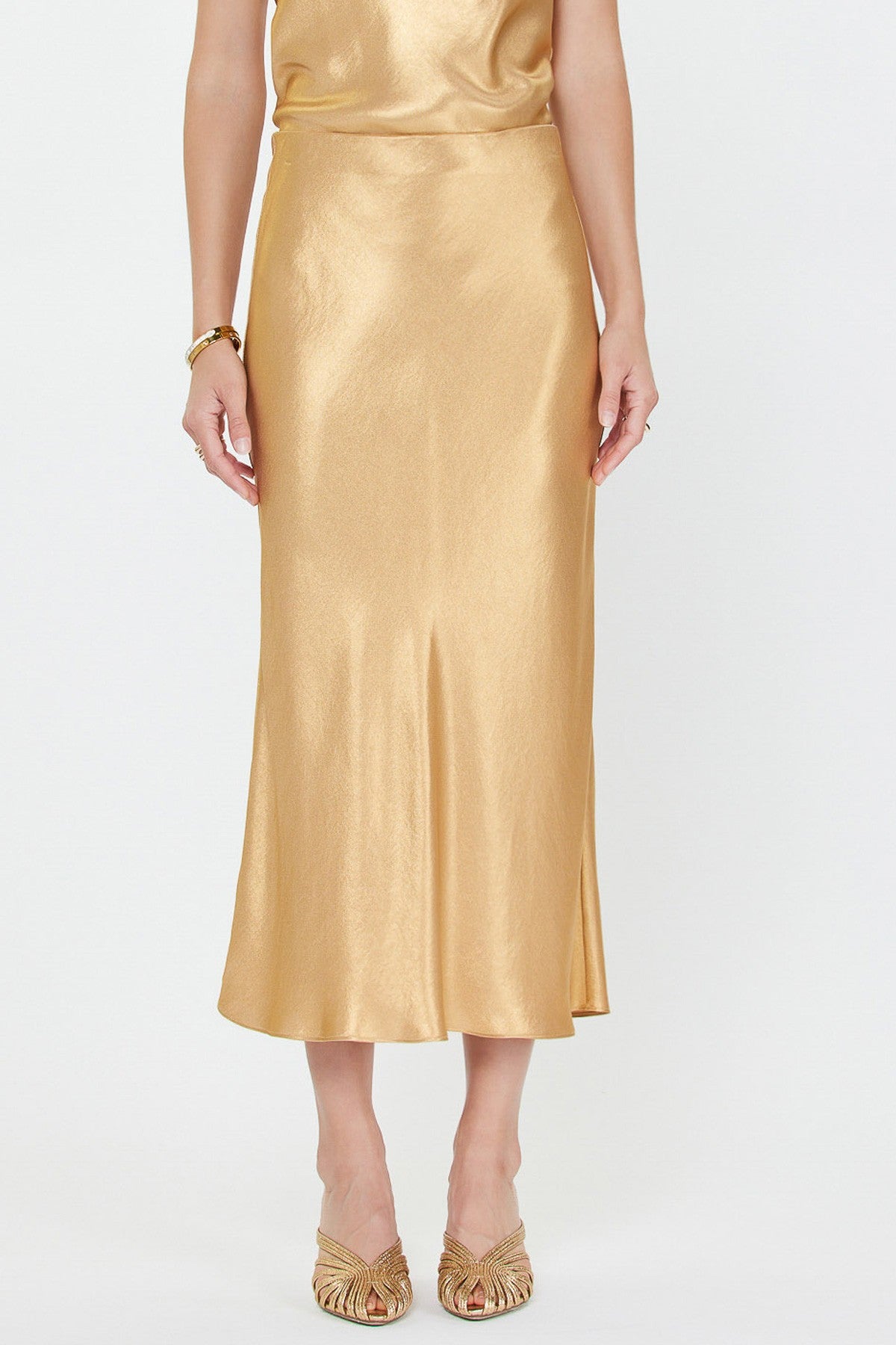 current air bias midi skirt in gold