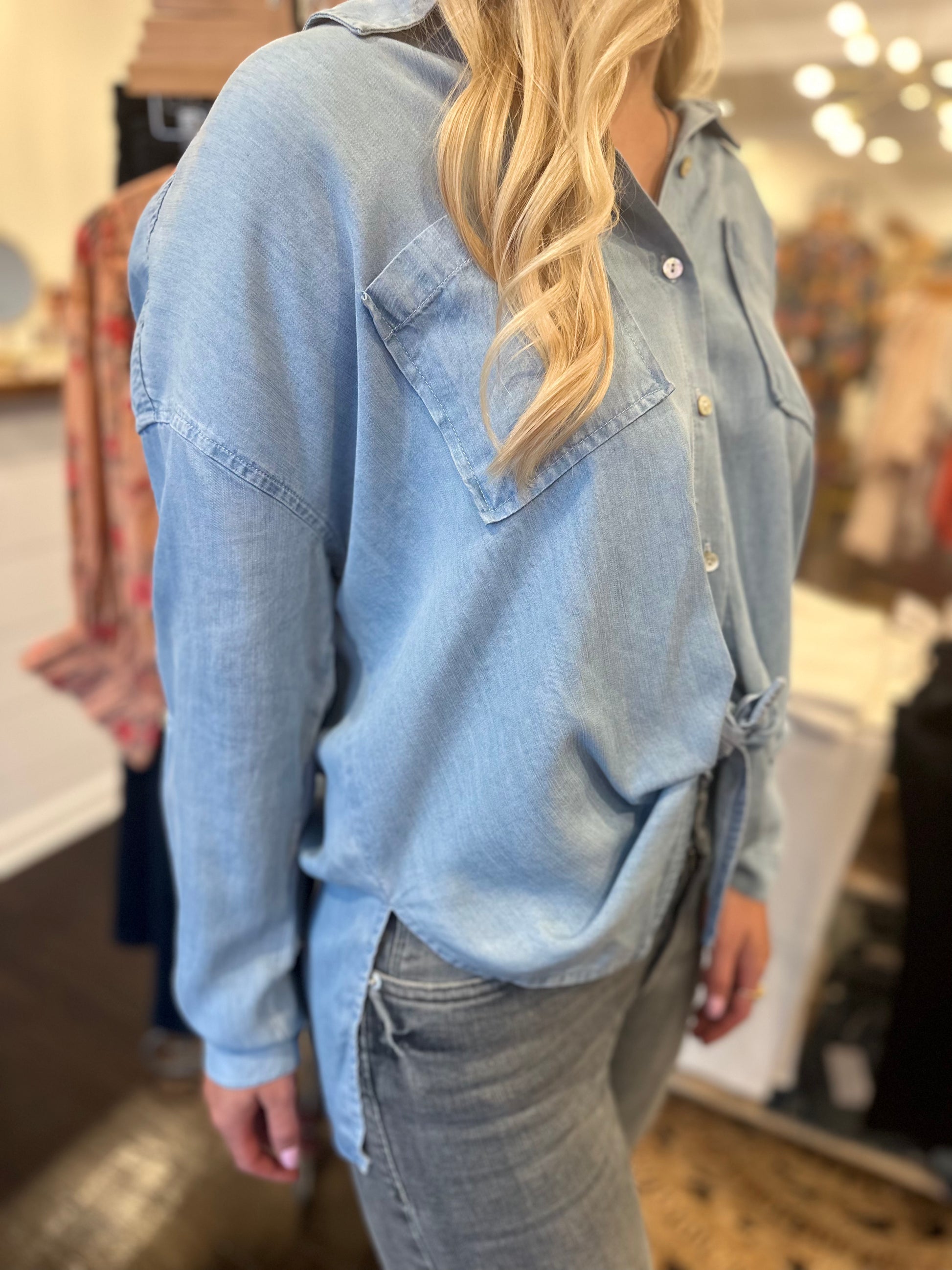 arianna front tie shirt in blue skies