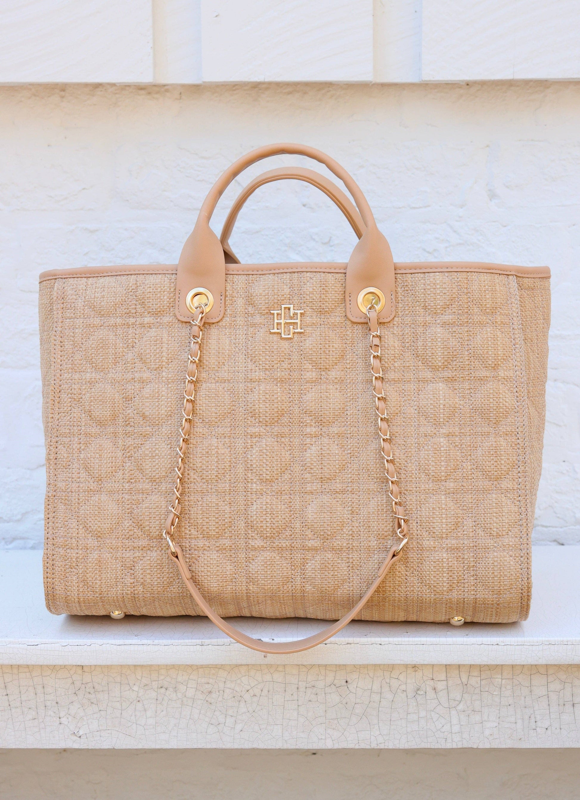 Caroline Hill Melissa Tote Bag in Natural Quilted