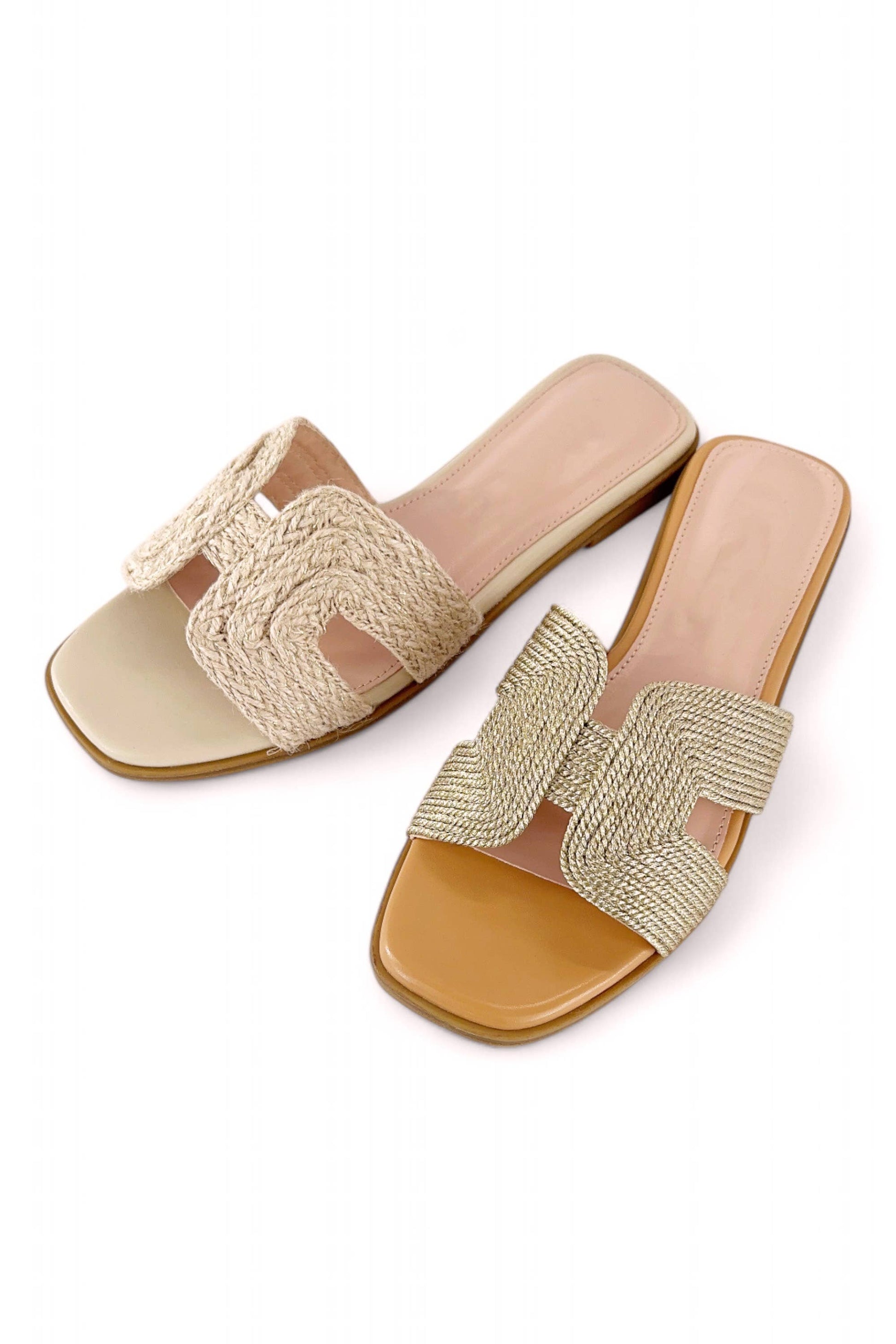 cali woven sandals in gold
