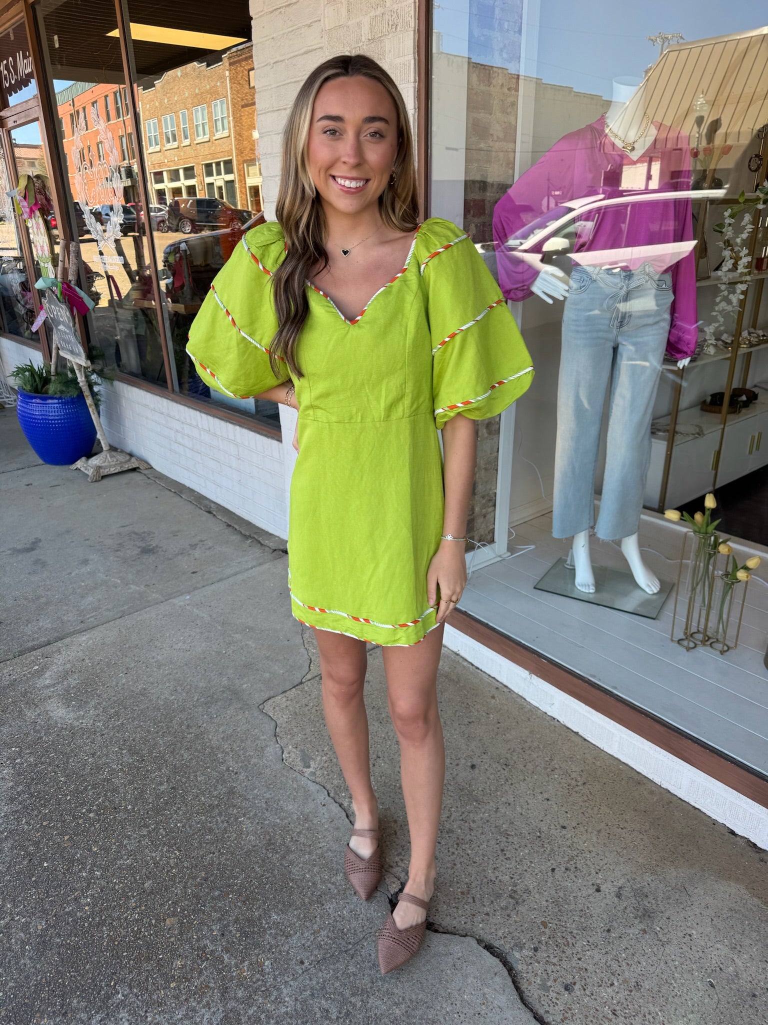 karlie multi trim sweetheart dress in citrine