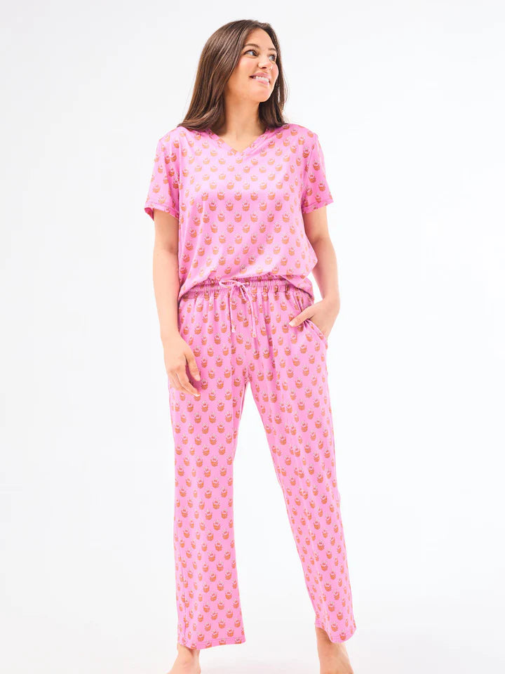 mary square alli pants set in floral fourland pink