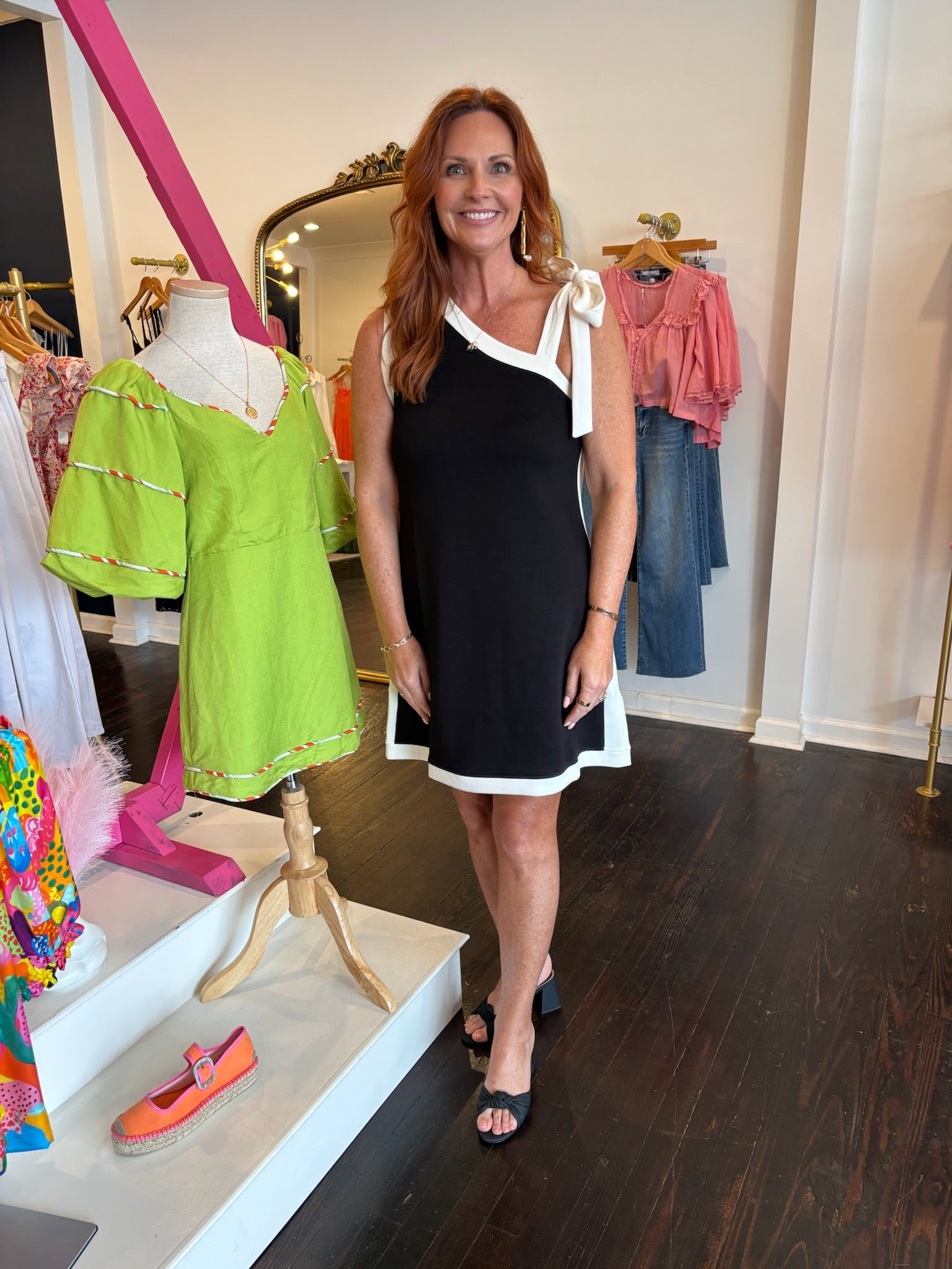 tuxedo mini dress in black and white combo