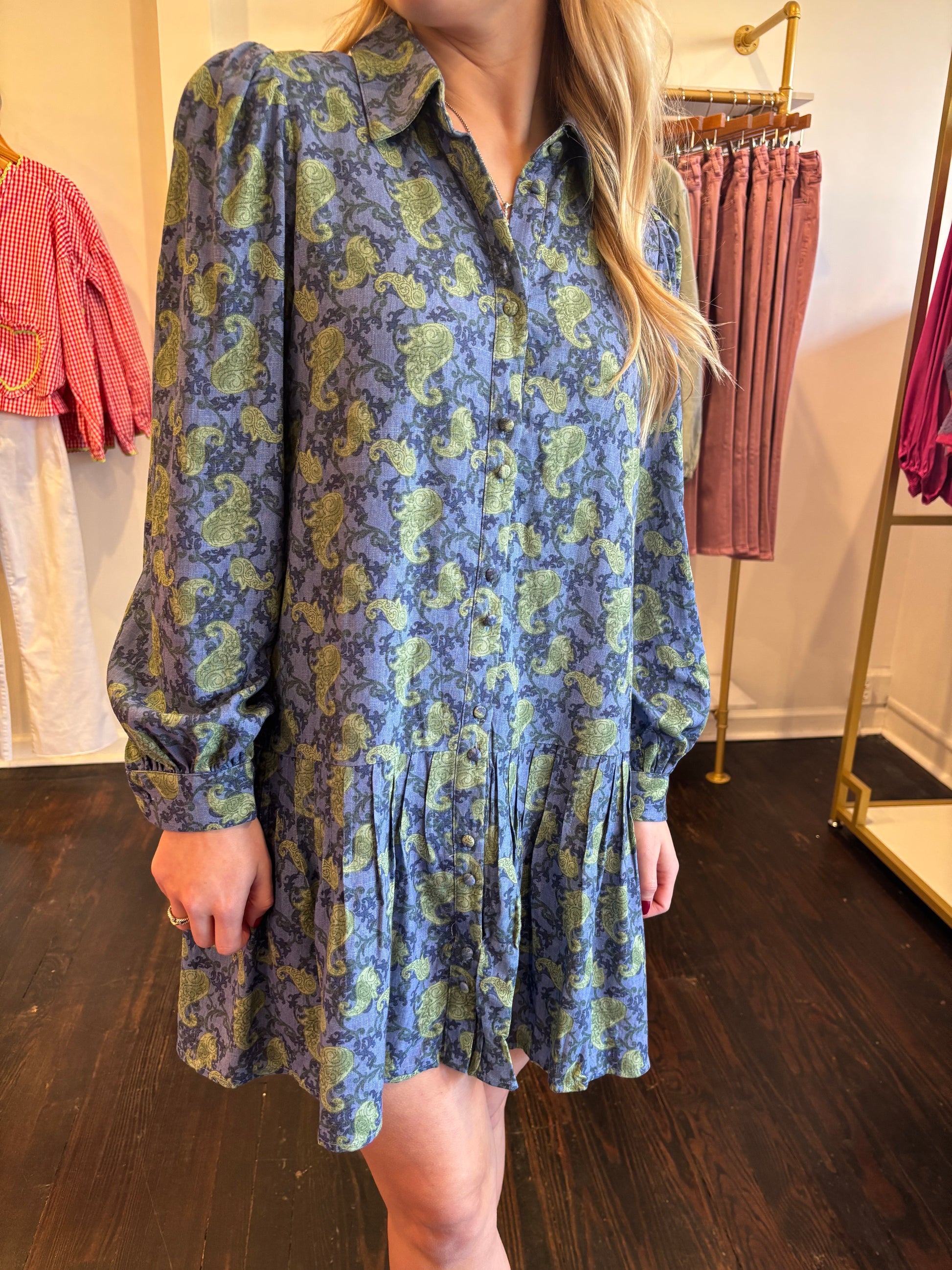 britton shirt dress in blue and green abstract