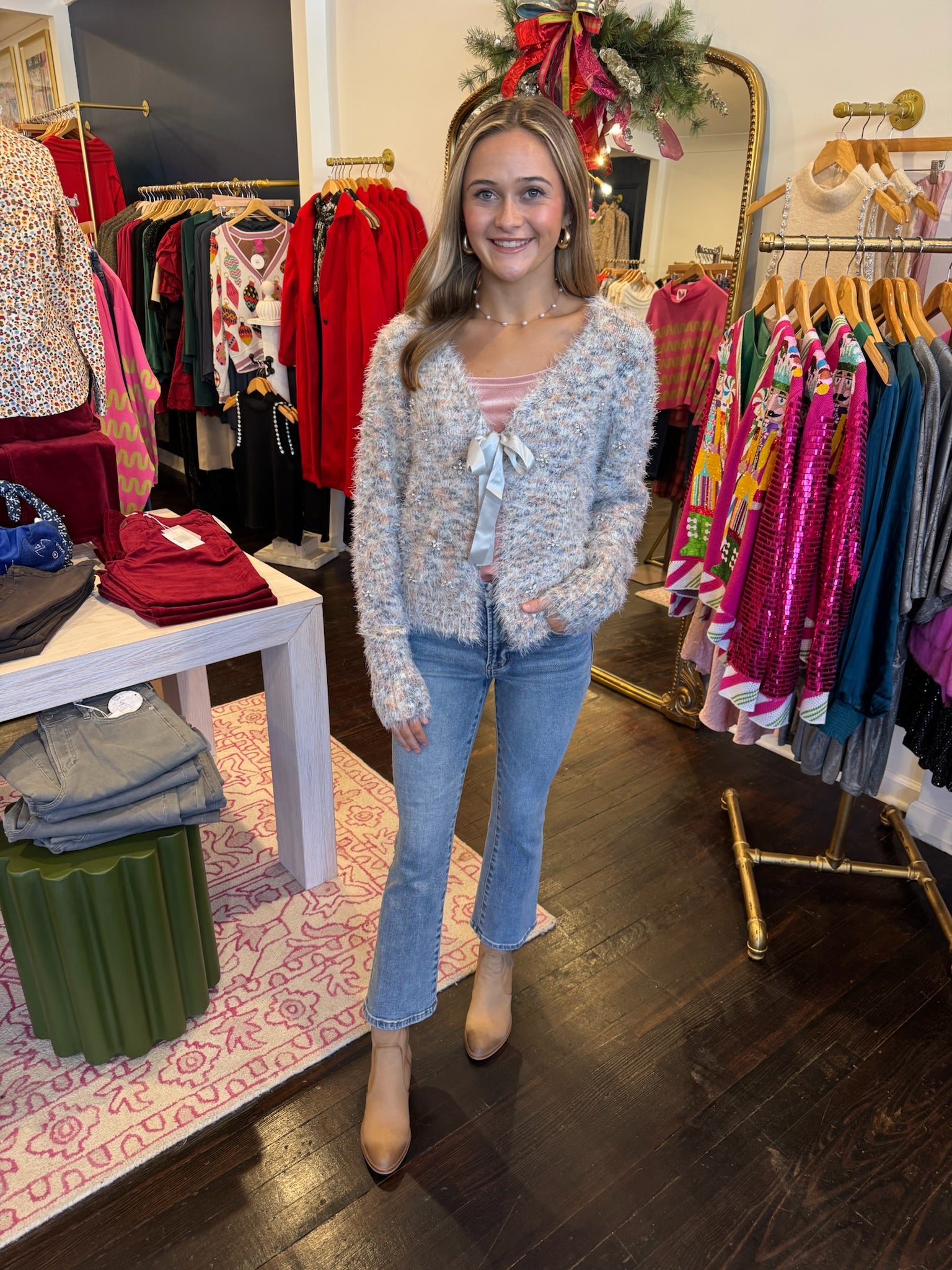 another love serafina sweater in snowy meadow