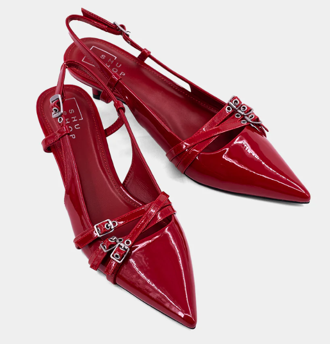 shu shop nadj kitten heel in red patent