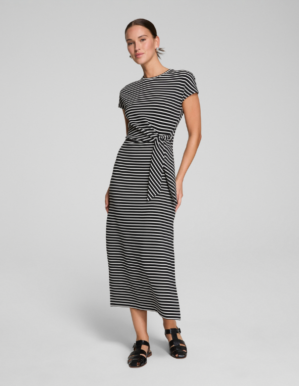 SPANX® Air Essentials Tie Waist Midi Dress in very black stripe