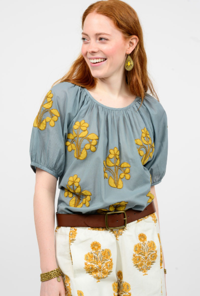ivy jane applique peasant top in grey