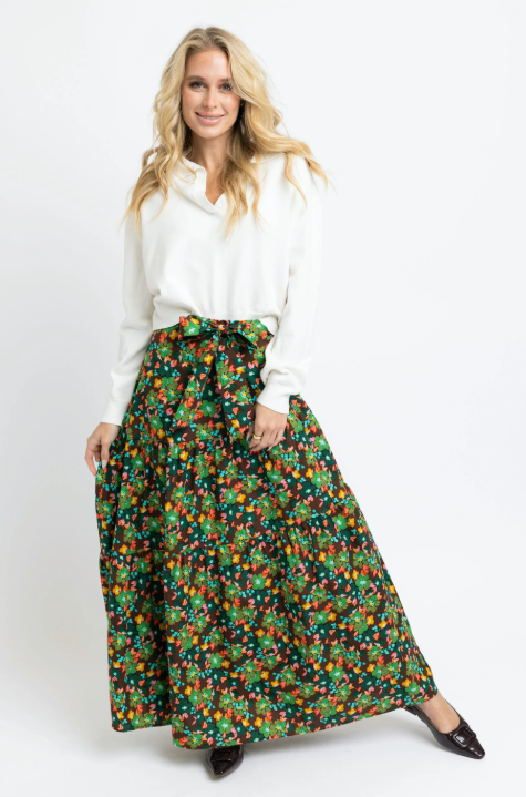 karlie floral tie maxi skirt in brown