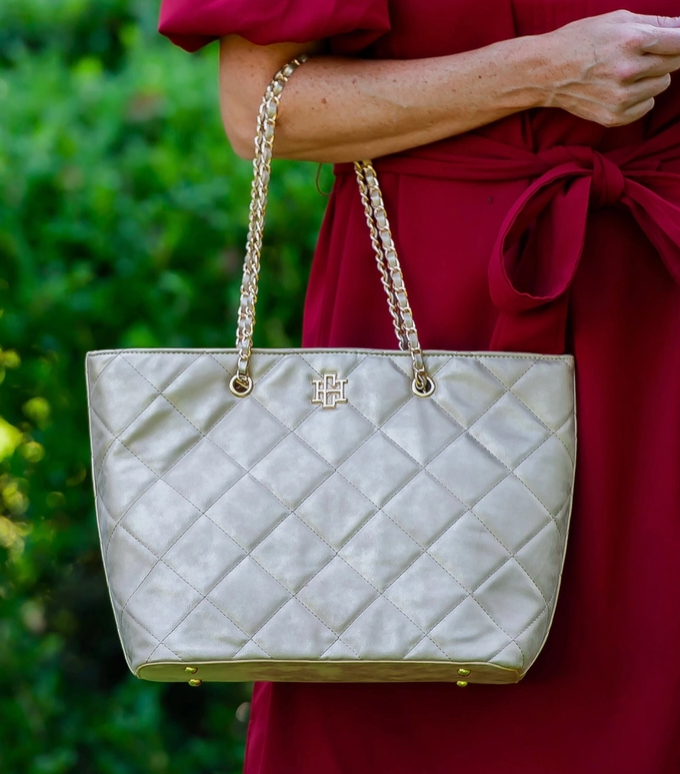 caroline hill quentin quilted tote in gold shimmer