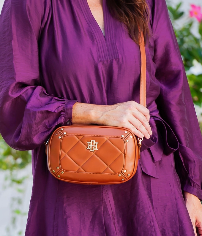 caroline hill sloane studded crossbody in saddle