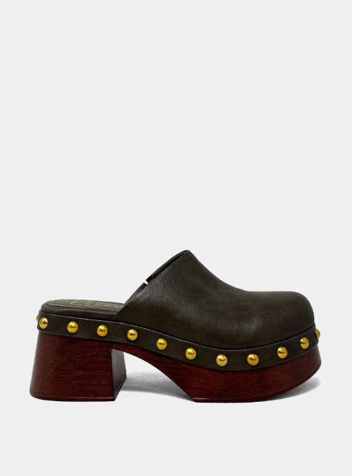 shu shop lily clog in olive green