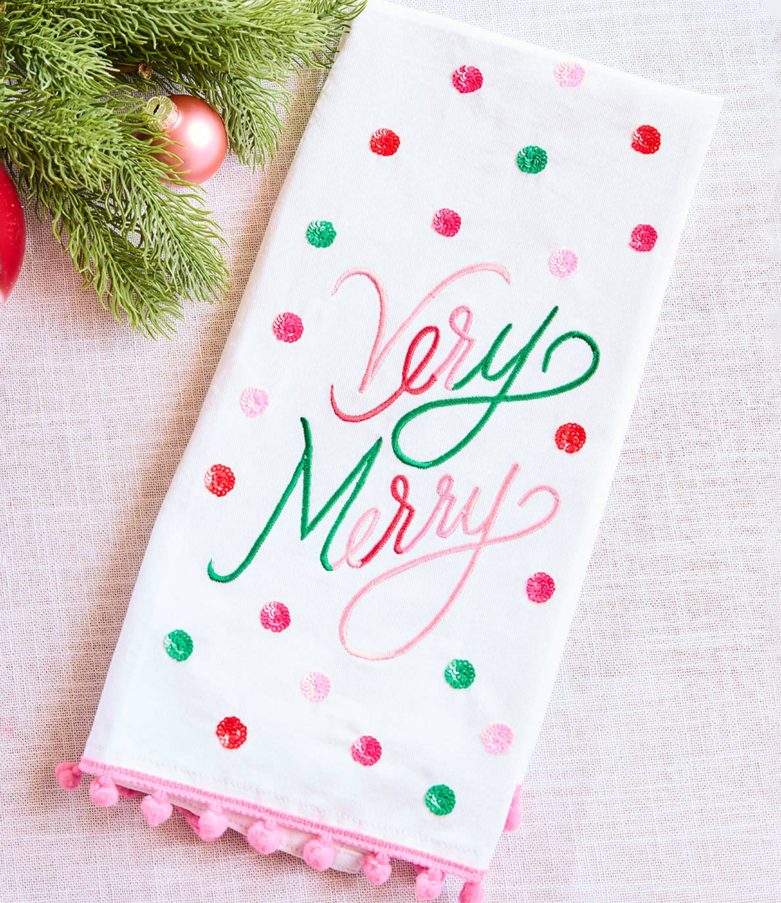 mary square very merry tea towel