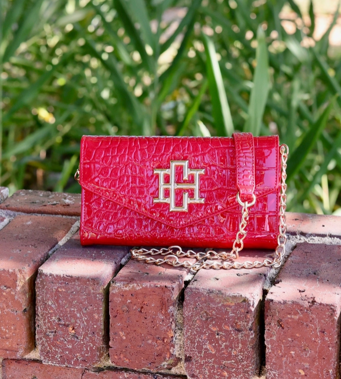 caroline hill carlington clutch in red patent