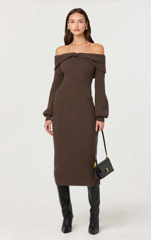 astr tilde sweater dress in walnut