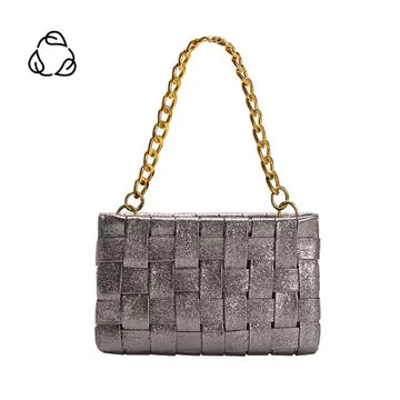 melie bianco mimie vegan leather crossbody in metallic pewter