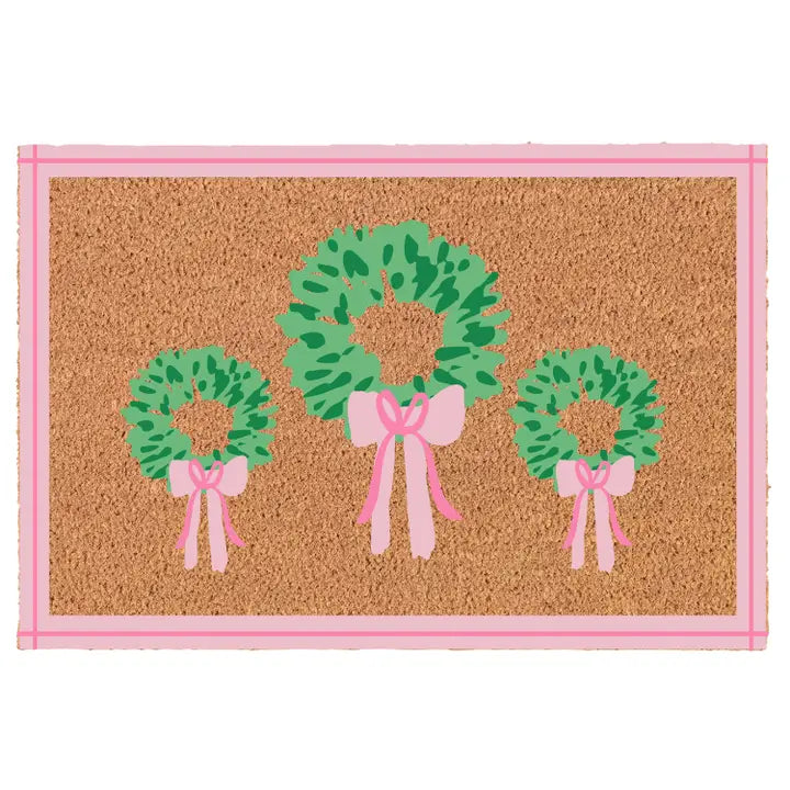 mary square rosy wreath with pink bows