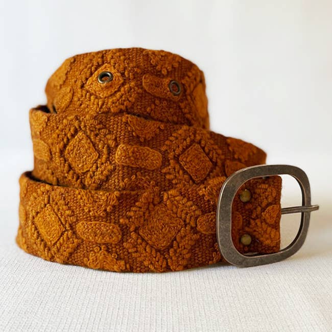jenny kraus embroidered wool belt in terracotta