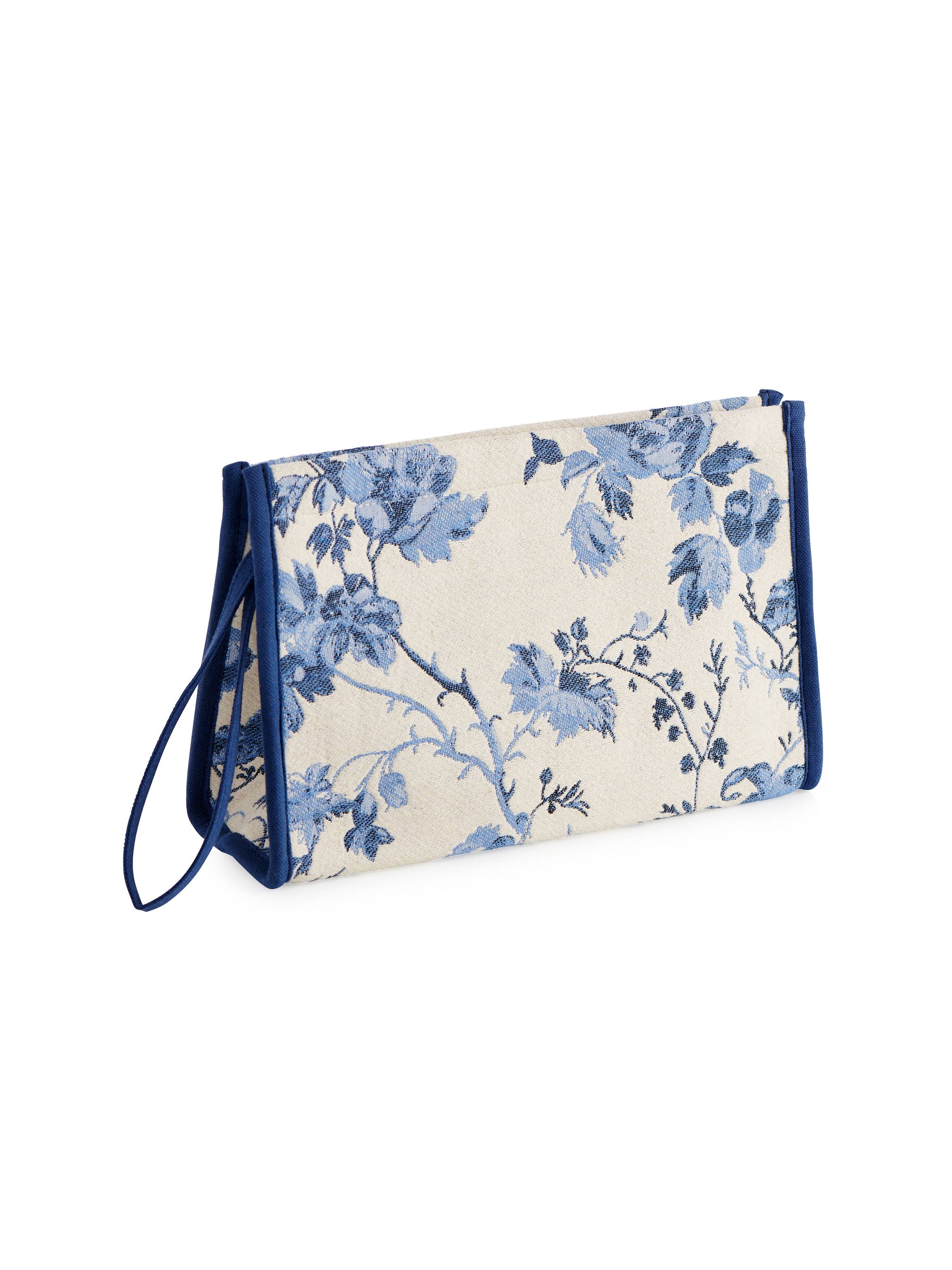 fiorella zip pouch in blue and white floral