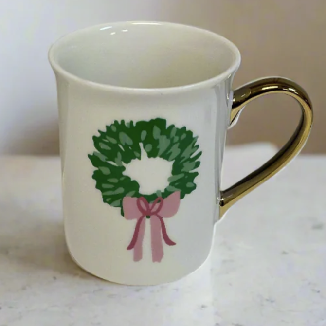 mary square rosy wreaths gold handle mug