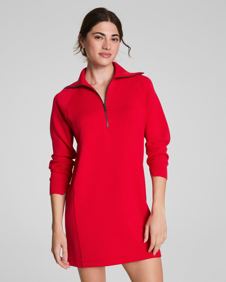 spanx air essentials half zip dress in spanx red