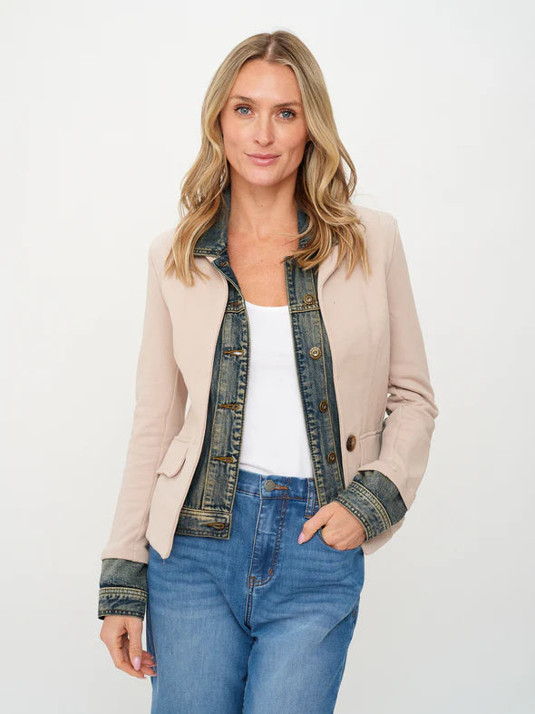 six fifty clarissa mixed media jacket in taupe