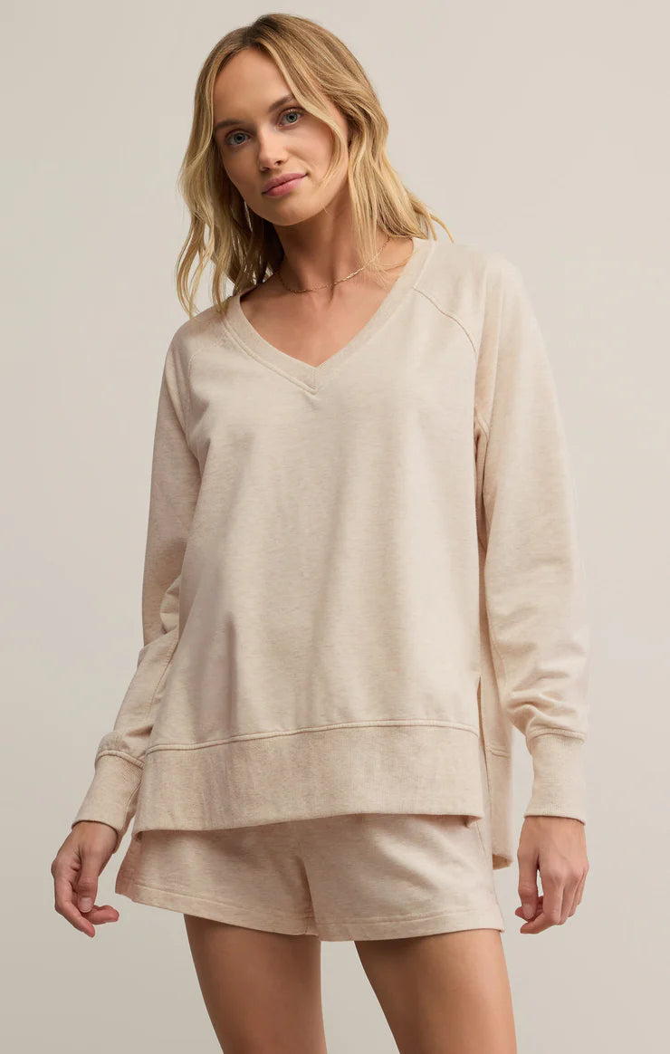 z supply weekender v-neck in light heather oatmeal