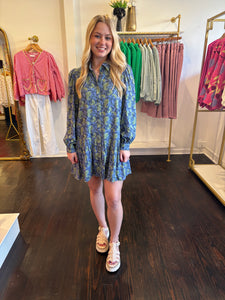 britton shirt dress in blue and green abstract