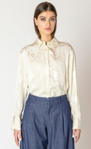 dex floral jacquard blouse in ecru