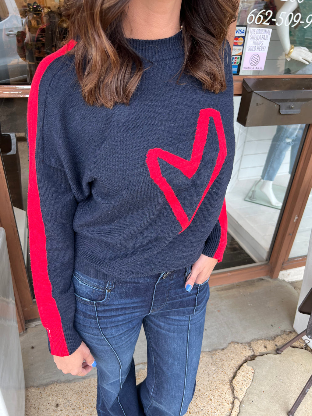 six fifty lottie striped heart sweater in navy