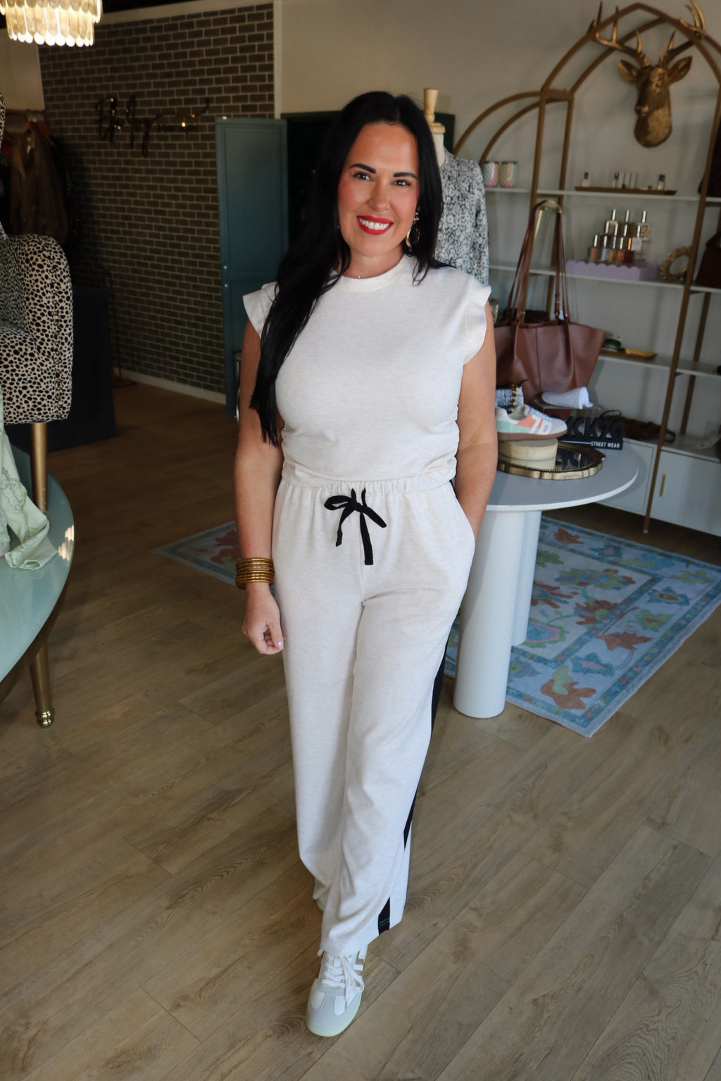 sage the label metro knit pant in heather oatmeal