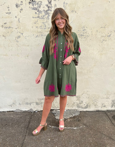 uncle frank fit and flare dress in olive