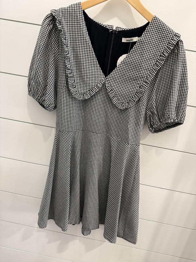 gingham mini dress in black and cream