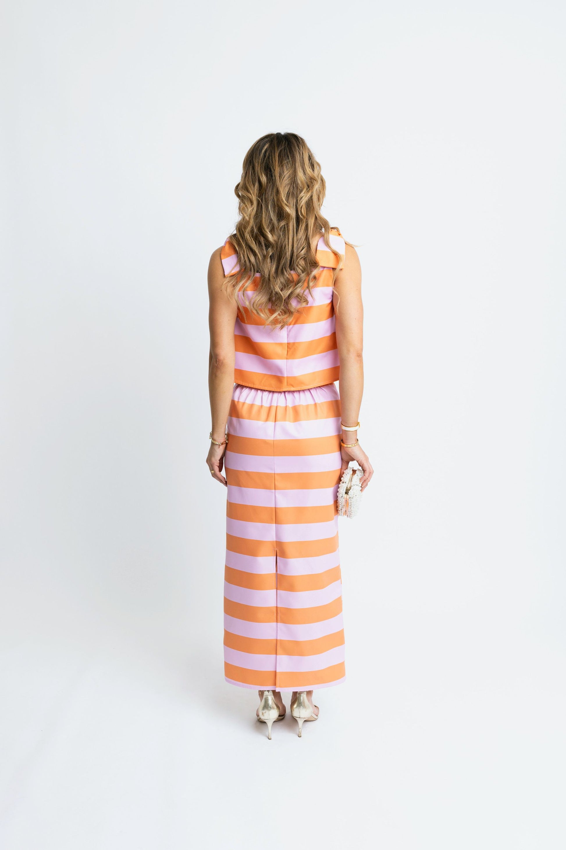 karlie stripe bow tank in pink and orange combo