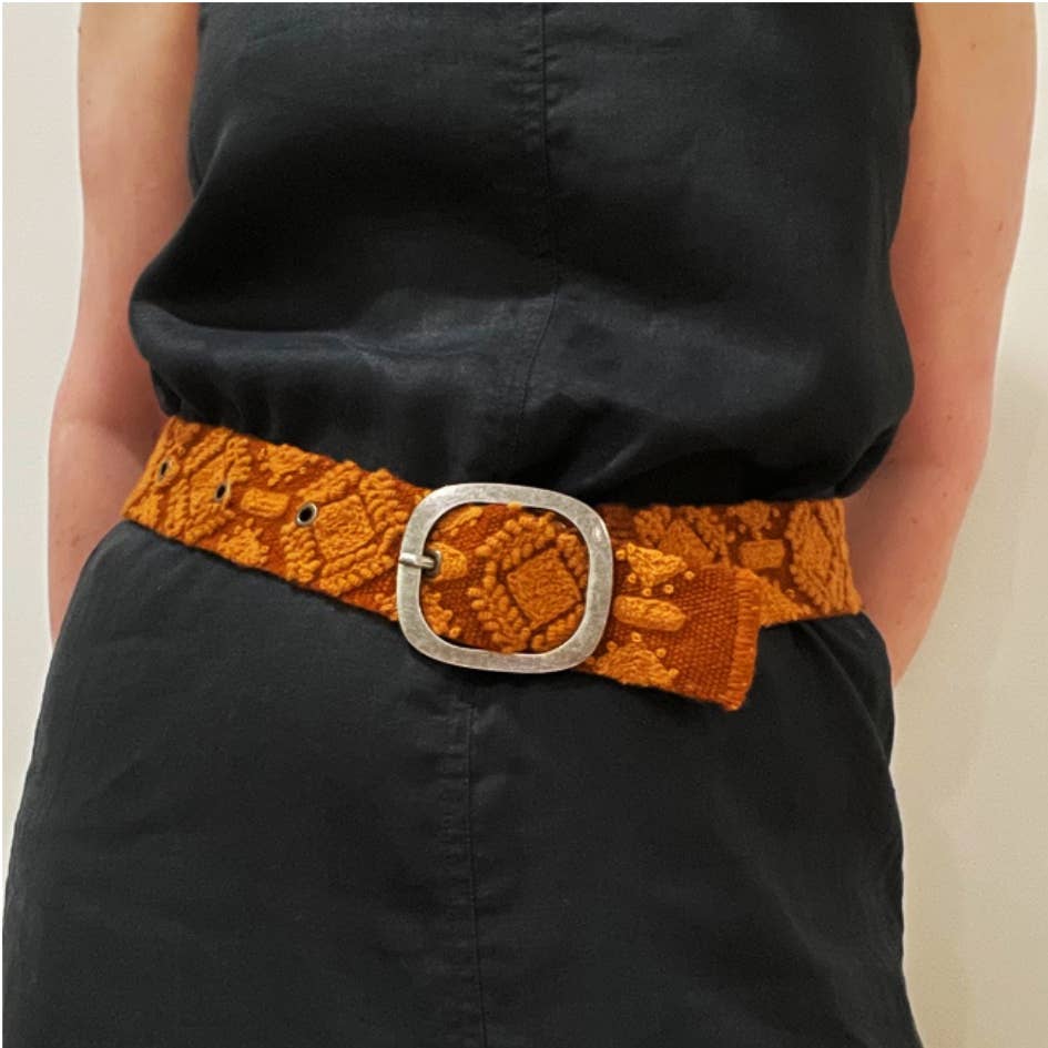 jenny kraus embroidered wool belt in terracotta