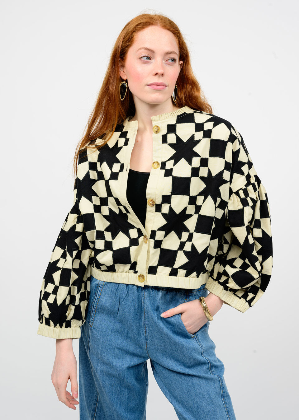 ivy jane quilted star jacket in black combo