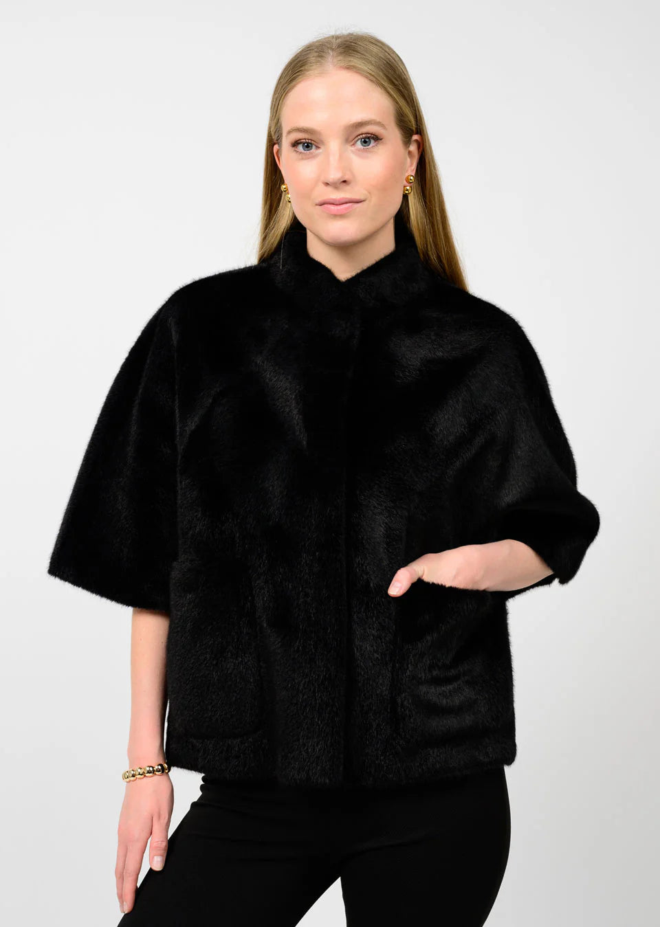 ivy jane faux capelet jacket in black