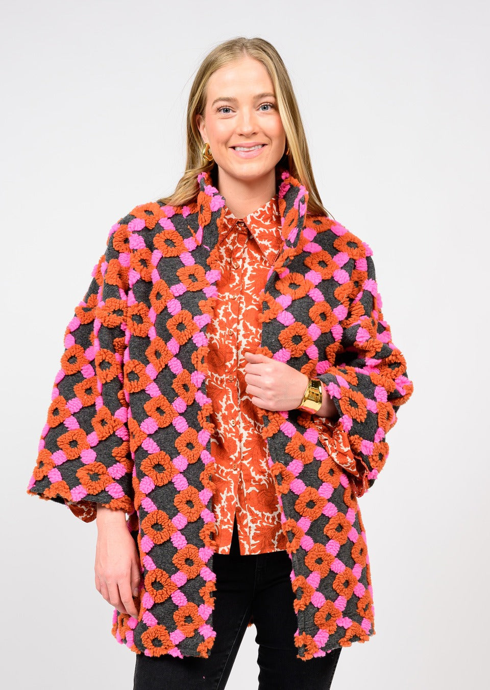 ivy jane puff pattern jacket in charcoal mix