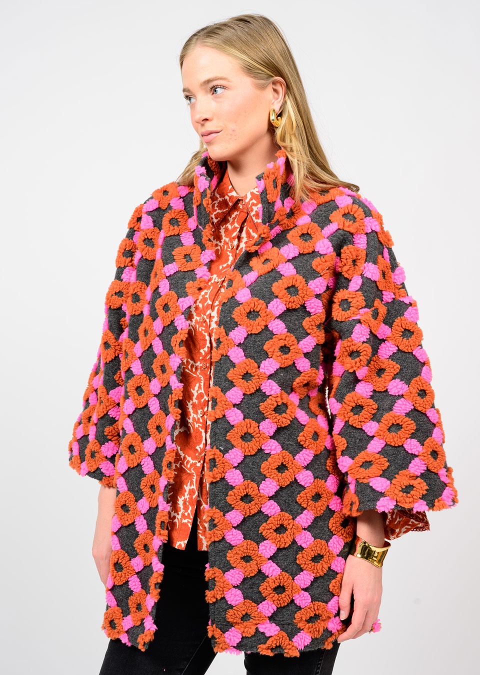 ivy jane puff pattern jacket in charcoal mix