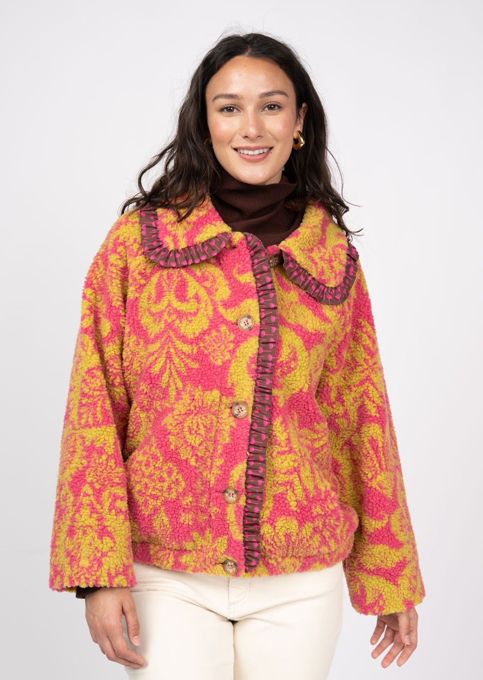 ivy jane scroll sherpa jacket in citron