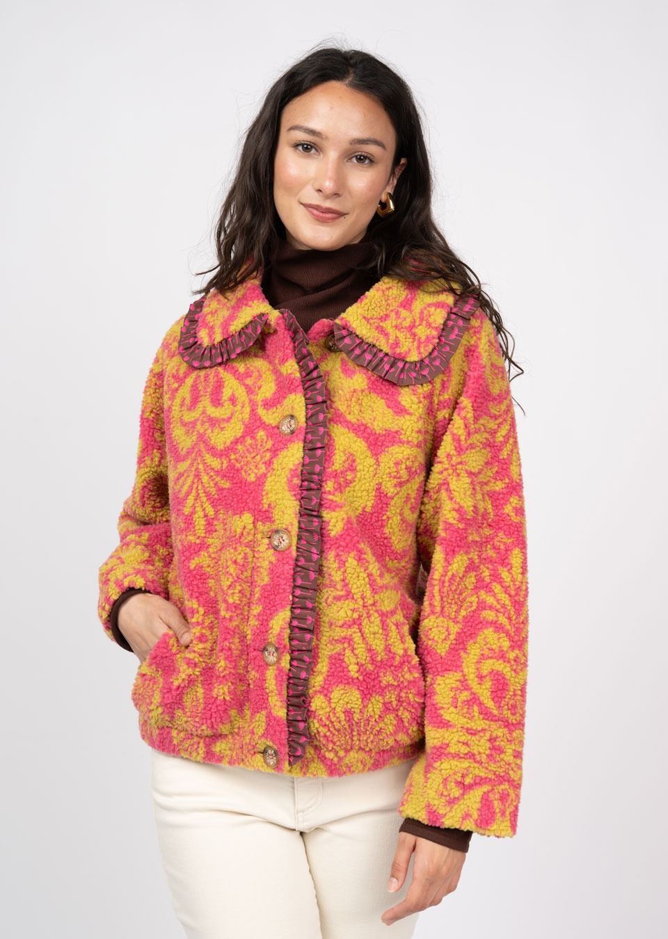ivy jane scroll sherpa jacket in citron
