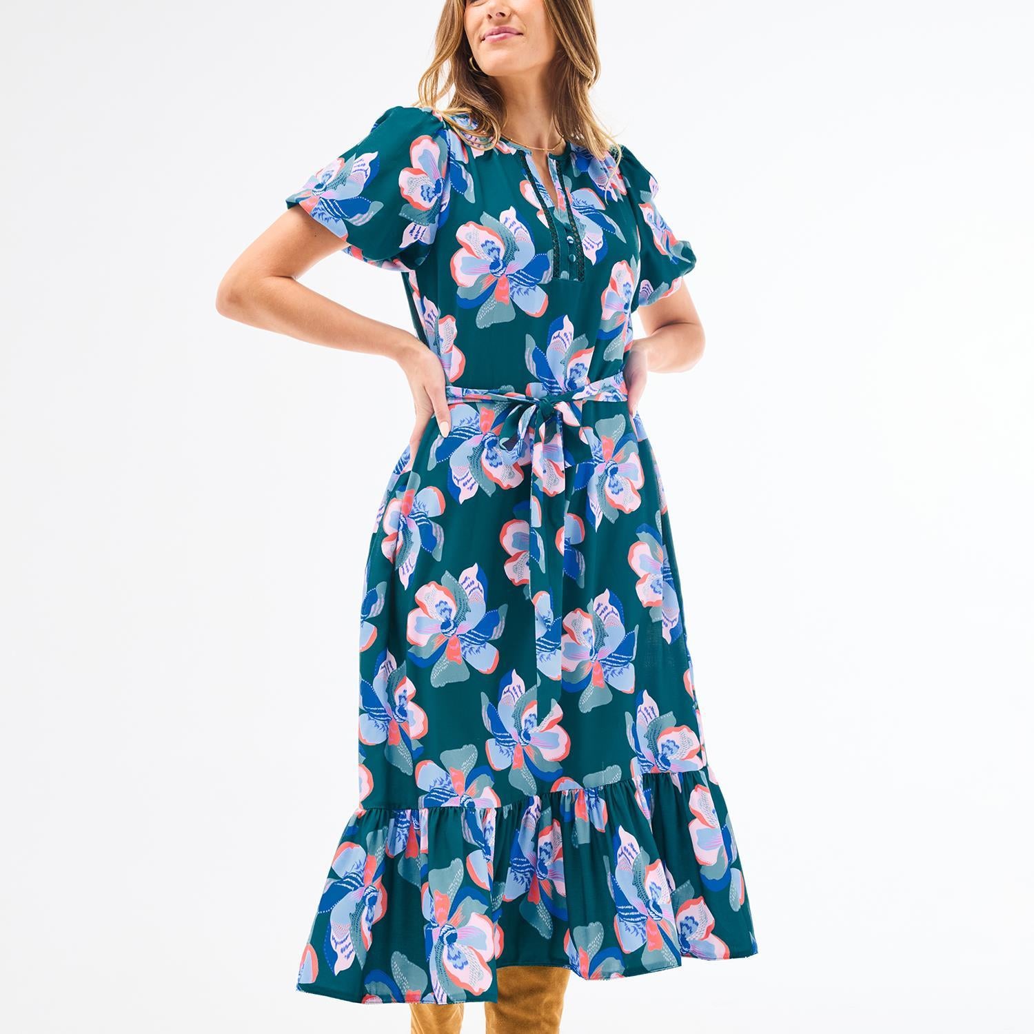 mary square camila dress in center stage green
