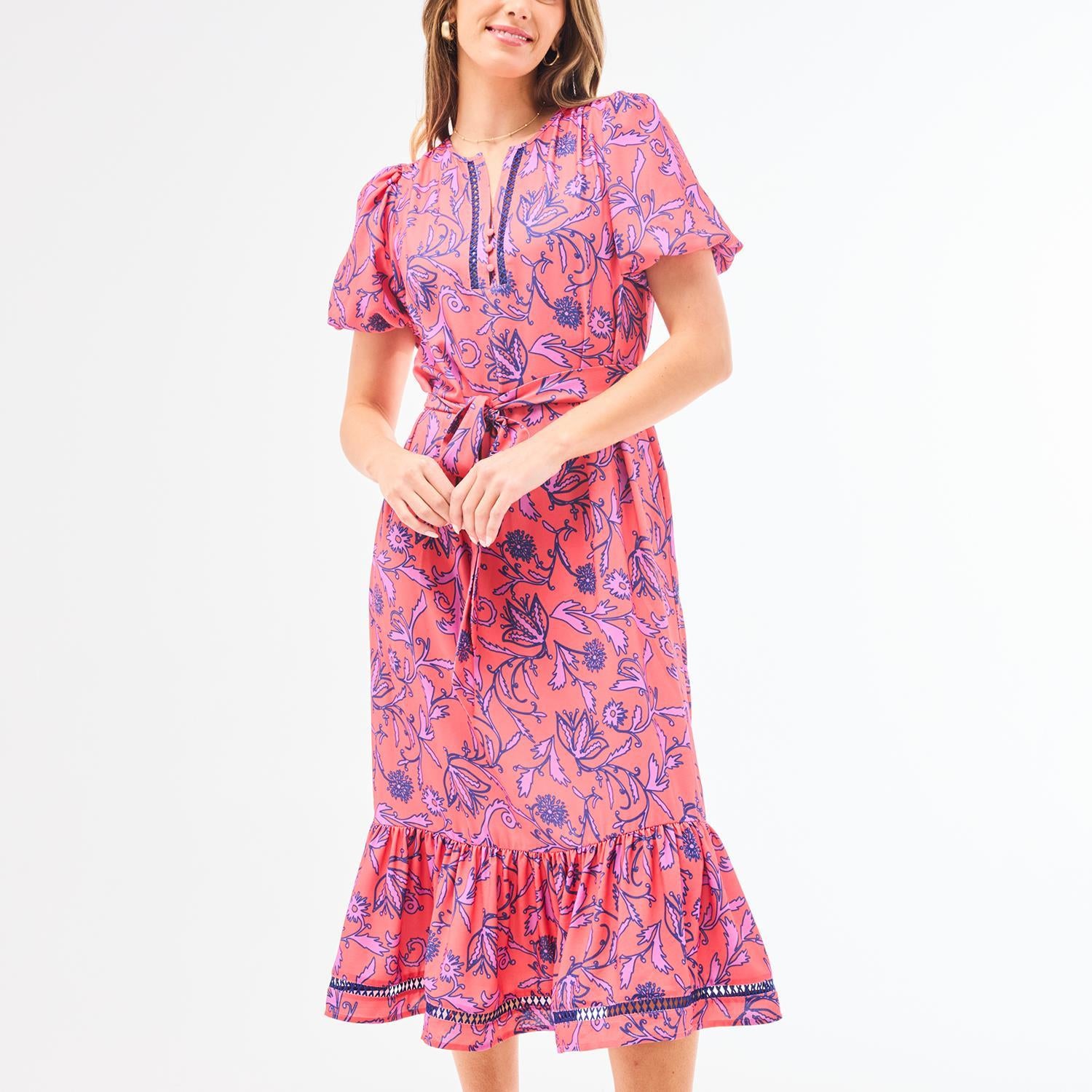 mary square camila dress in coral toile tulip
