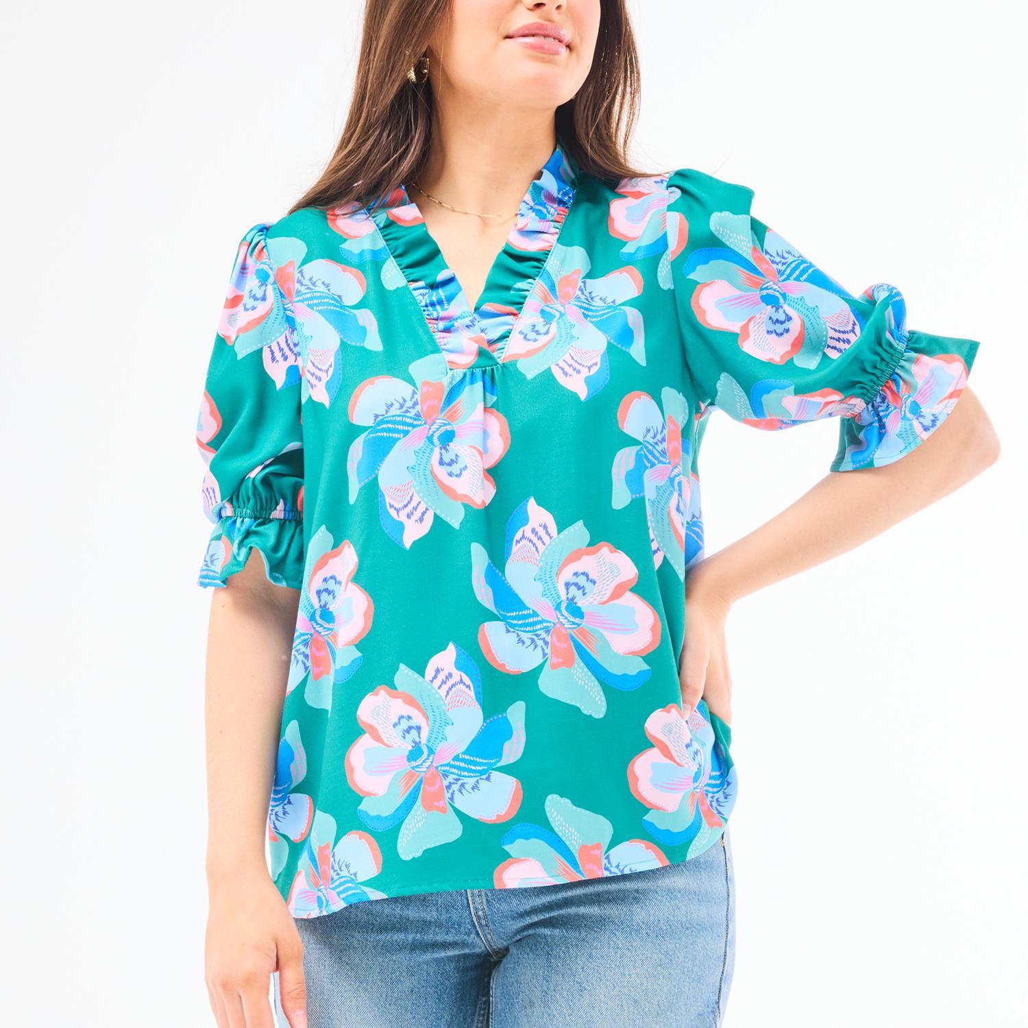 mary square julie top in center stage green