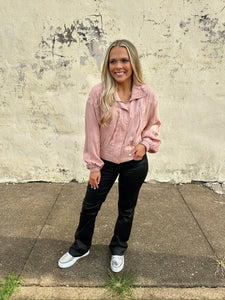 tencel blend crop bomber jacket in blush