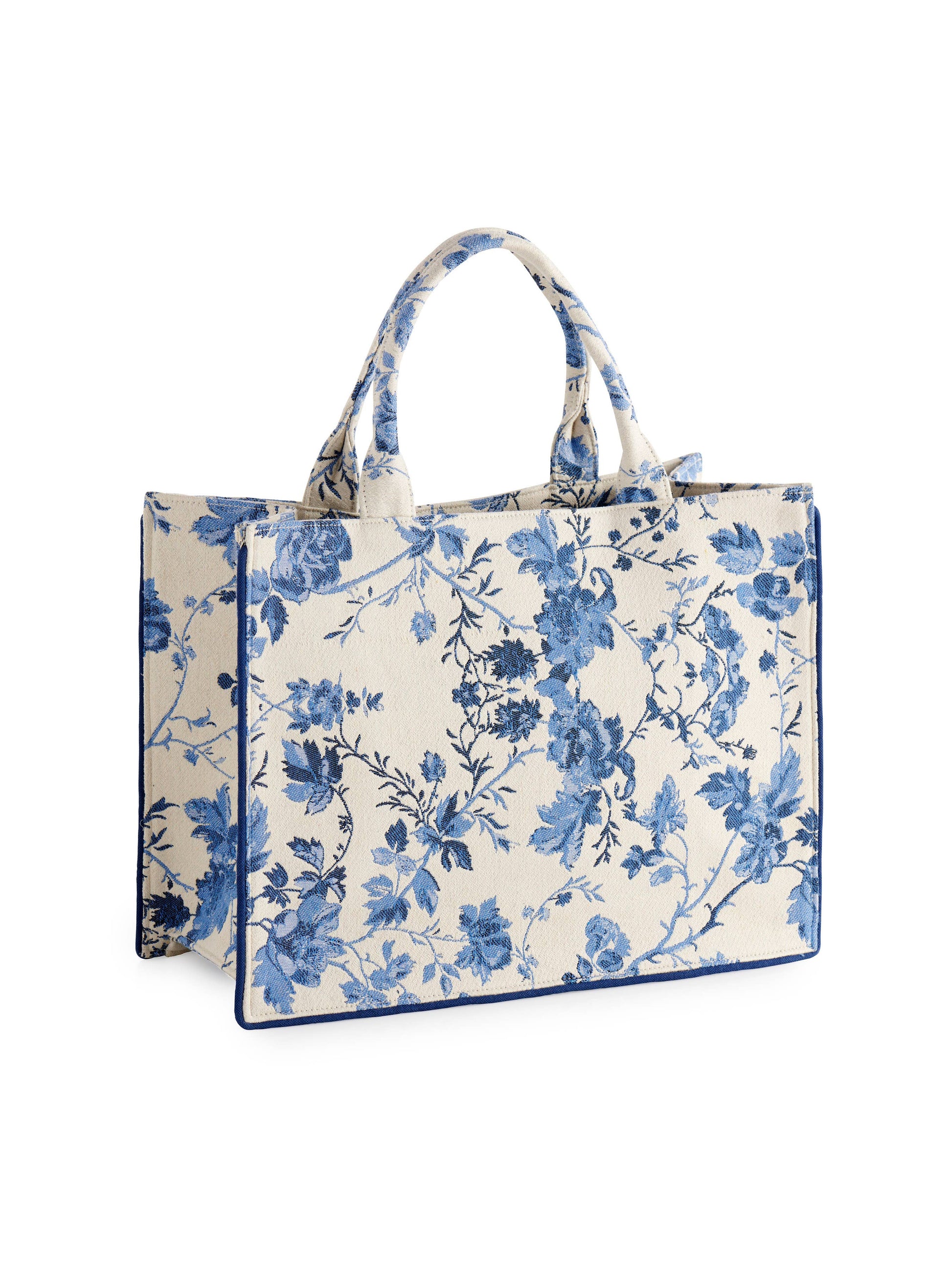 fiorella tote in blue and white floral