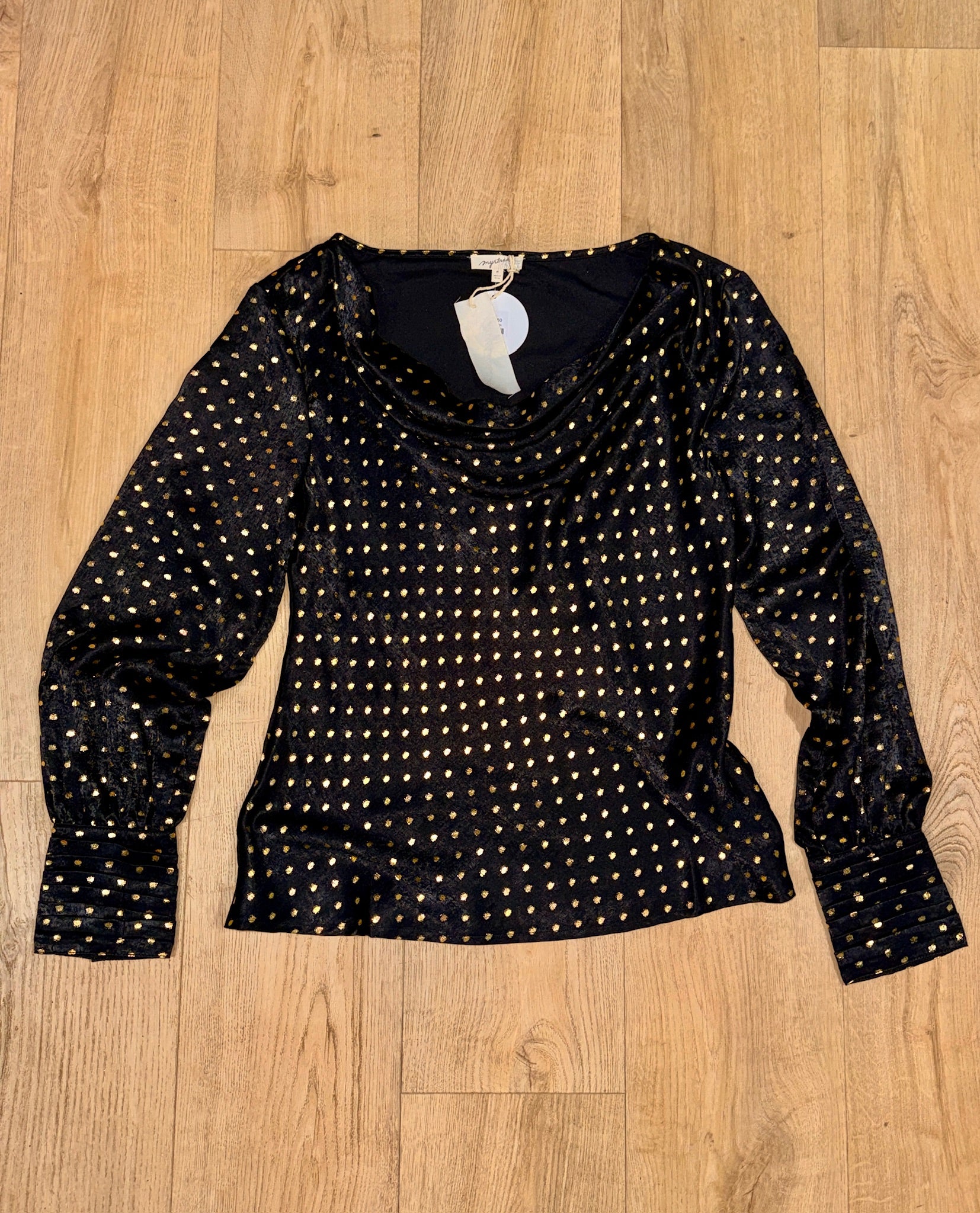 mystree cowl neck embellished blouse black