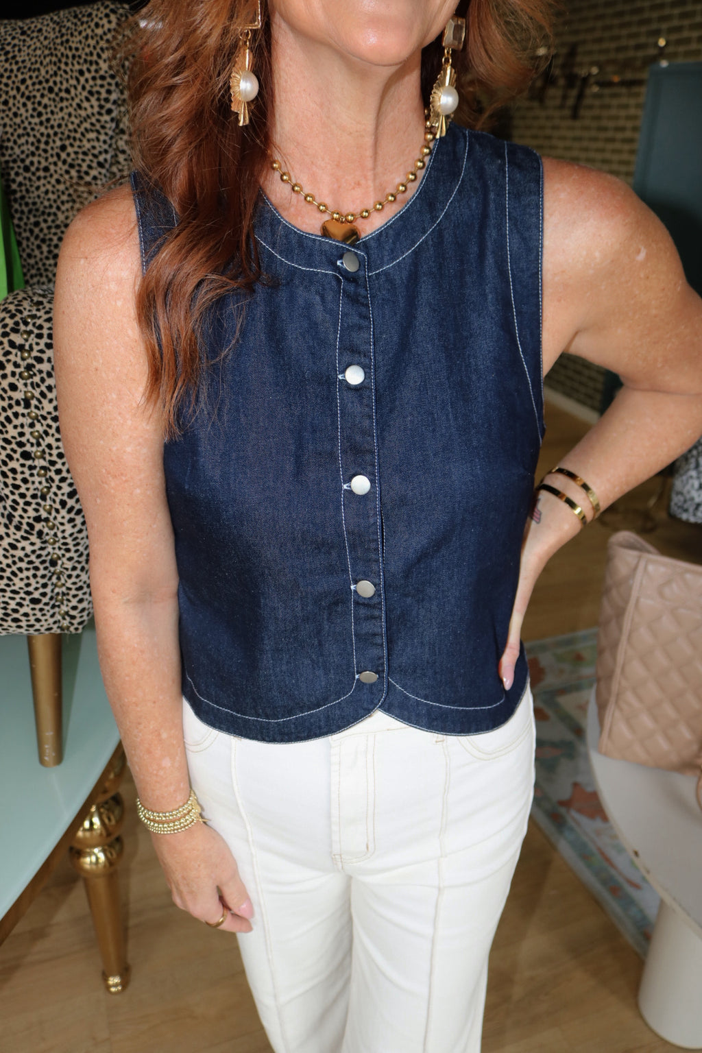 sage the label bodega denim vest in indigo